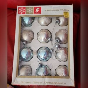 Vintage Franke America's Finest Glass Christmas Ornaments Silver Blue 12 CHARITY